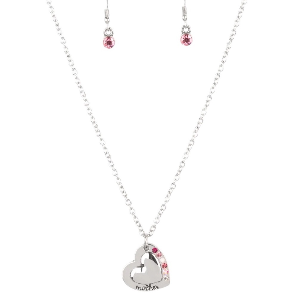 Paparazzi Happily Heartwarming Pink Silvertone Heart Iridescent Necklace